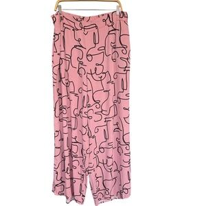 Eloquii Pants Womens 22 Pink Abstract Face Print Wide Leg Rayon Pull On Art